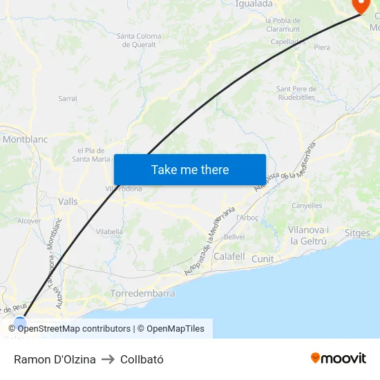 Ramon D'Olzina to Collbató map