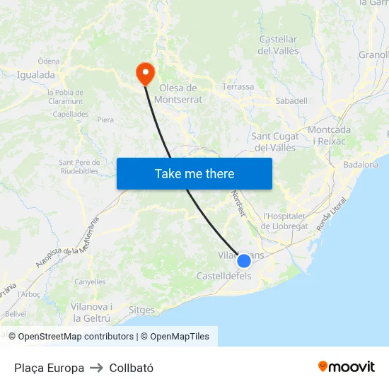 Plaça Europa to Collbató map