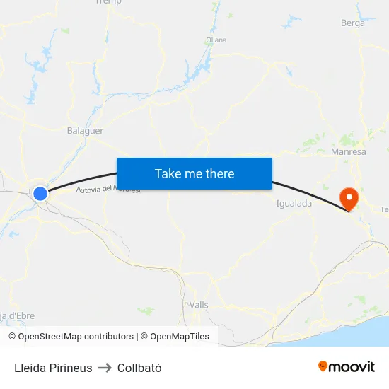 Lleida Pirineus to Collbató map