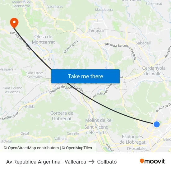 Av República Argentina - Vallcarca to Collbató map