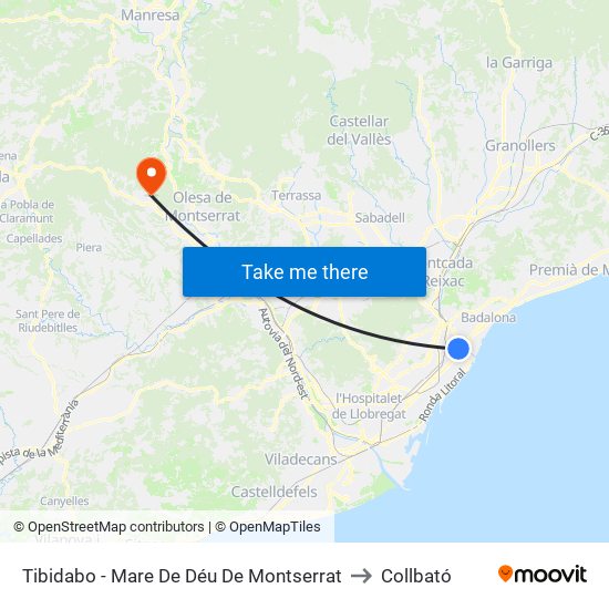 Tibidabo - Mare De Déu De Montserrat to Collbató map