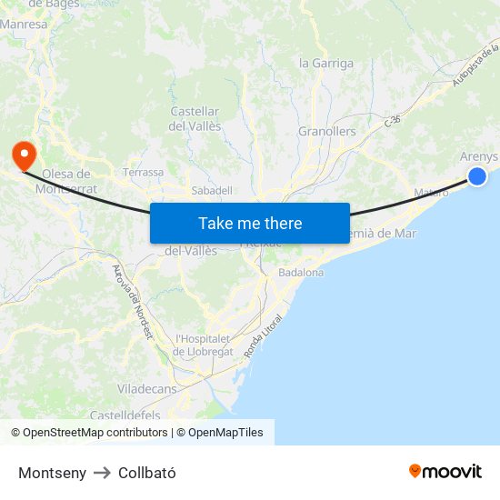 Montseny to Collbató map