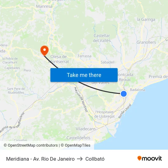 Meridiana - Av. Rio De Janeiro to Collbató map