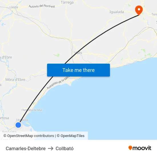 Camarles-Deltebre to Collbató map