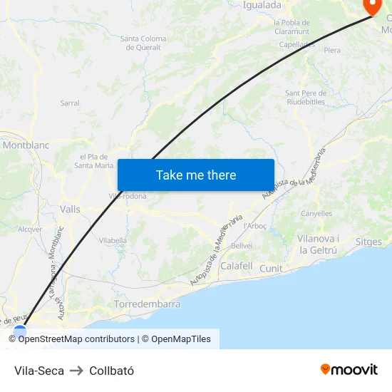 Vila-Seca to Collbató map