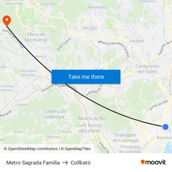 Metro Sagrada Família to Collbató map