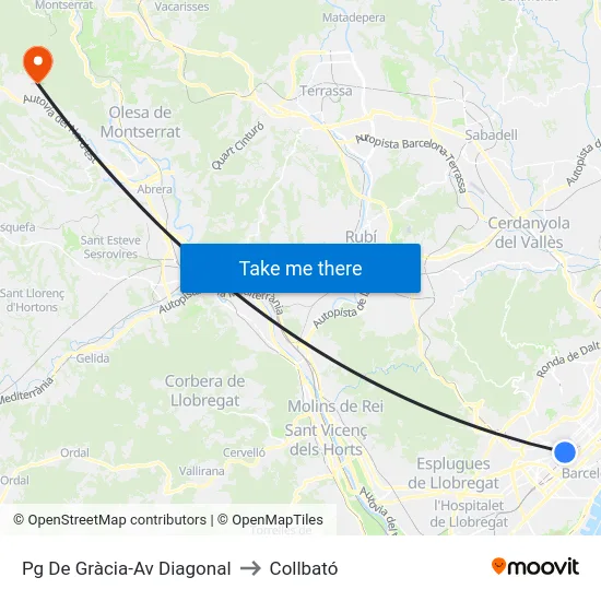 Pg De Gràcia-Av Diagonal to Collbató map