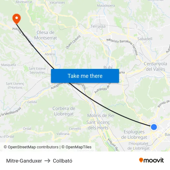 Mitre-Ganduxer to Collbató map
