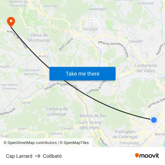 Cap Larrard to Collbató map