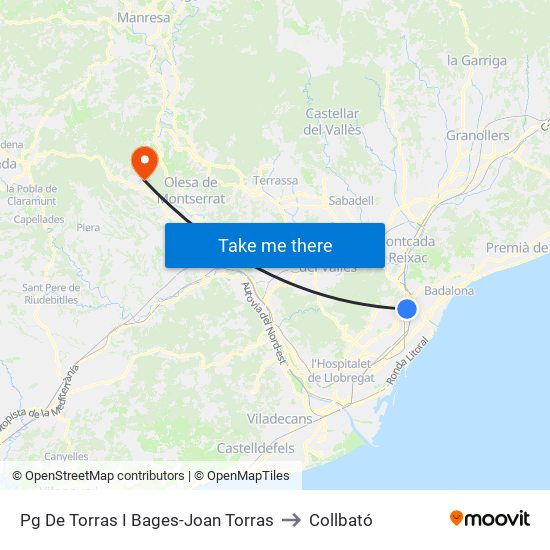 Pg De Torras I Bages-Joan Torras to Collbató map