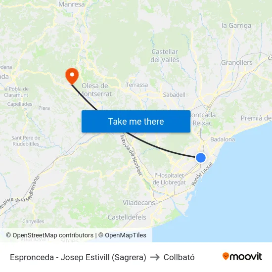 Espronceda - Josep Estivill (Sagrera) to Collbató map