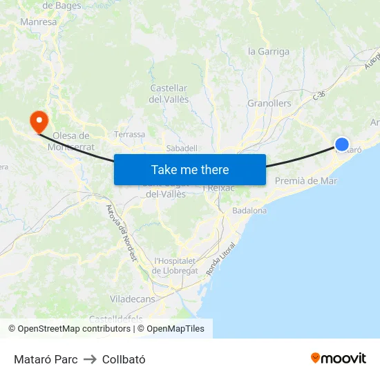 Mataró Parc to Collbató map