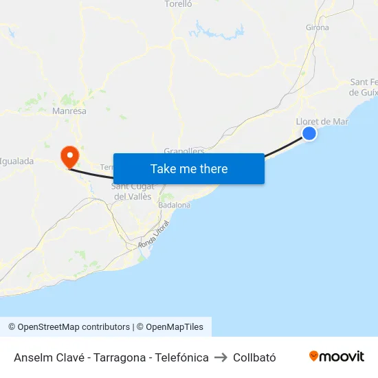 Anselm Clavé - Tarragona - Telefónica to Collbató map
