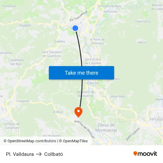 Pl. Valldaura to Collbató map