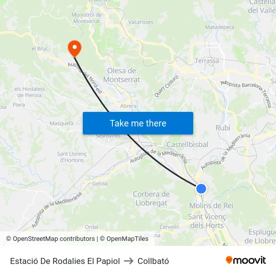 Estació De Rodalies El Papiol to Collbató map