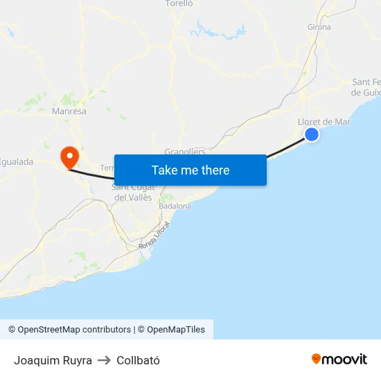 Joaquim Ruyra to Collbató map