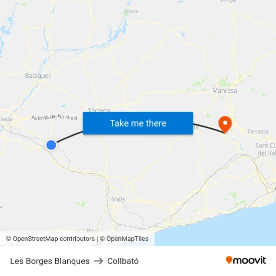 Les Borges Blanques to Collbató map
