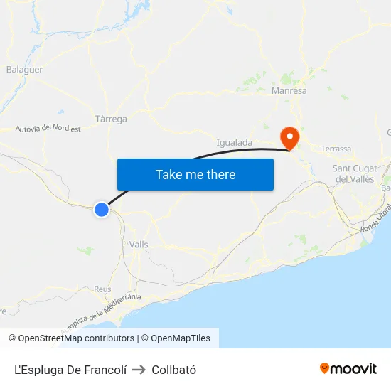 L'Espluga De Francolí to Collbató map