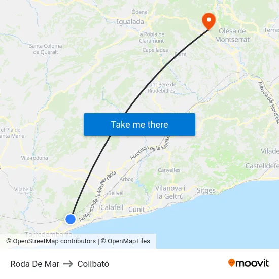 Roda De Mar to Collbató map
