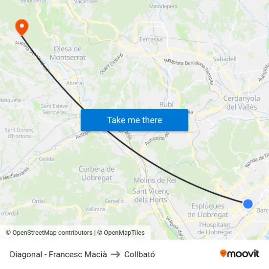 Diagonal - Francesc Macià to Collbató map