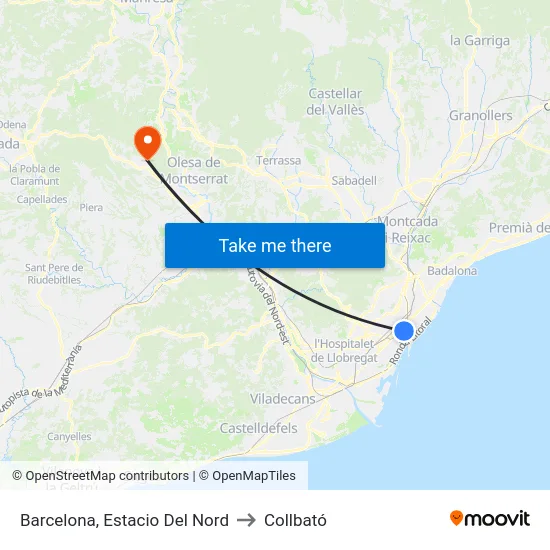 Barcelona, Estacio Del Nord to Collbató map