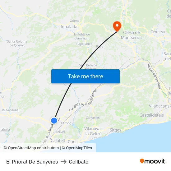 El Priorat De Banyeres to Collbató map