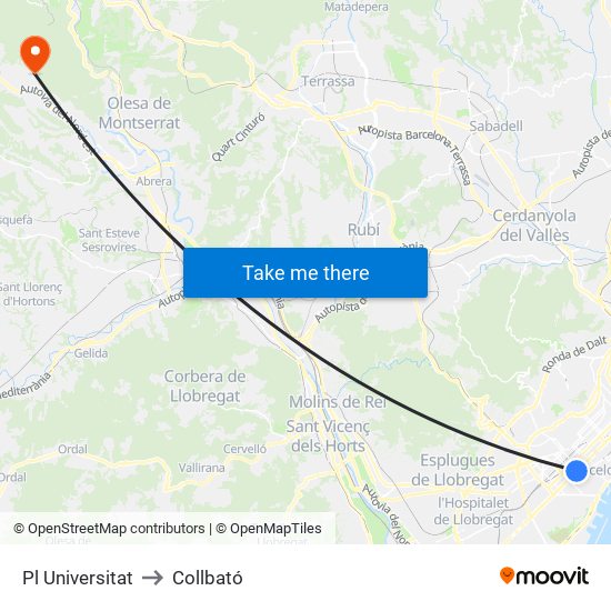 Pl Universitat to Collbató map