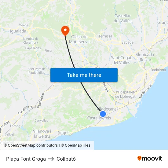 Plaça Font Groga to Collbató map