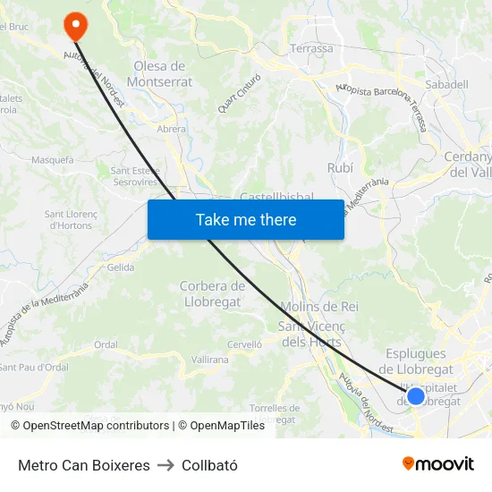 Metro Can Boixeres to Collbató map