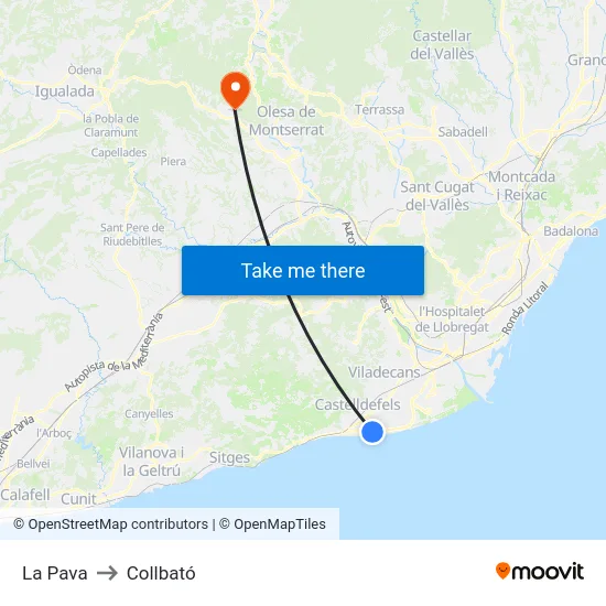 La Pava to Collbató map