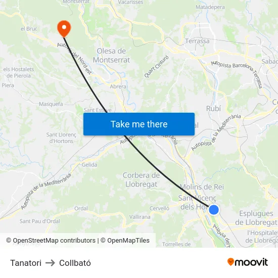 Tanatori to Collbató map