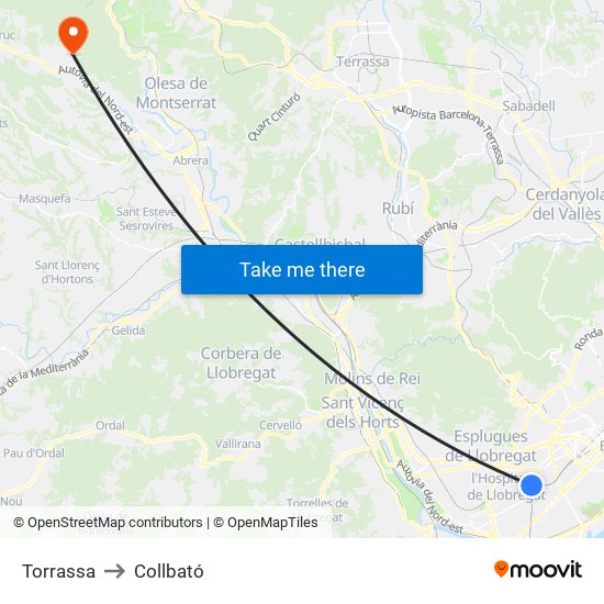 Torrassa to Collbató map