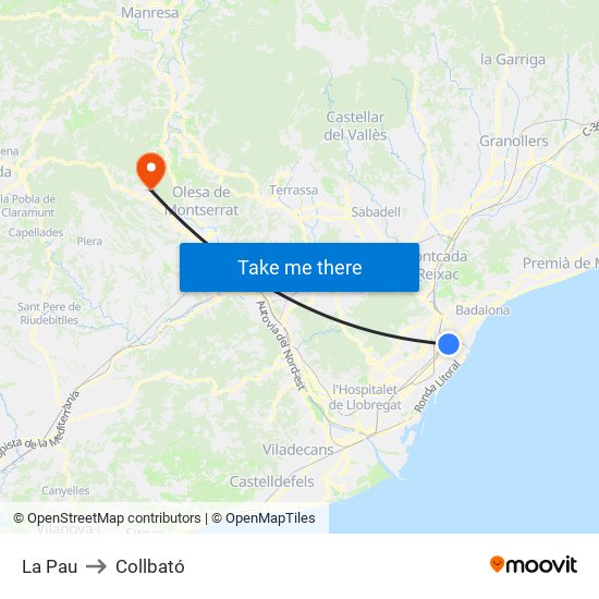 La Pau to Collbató map