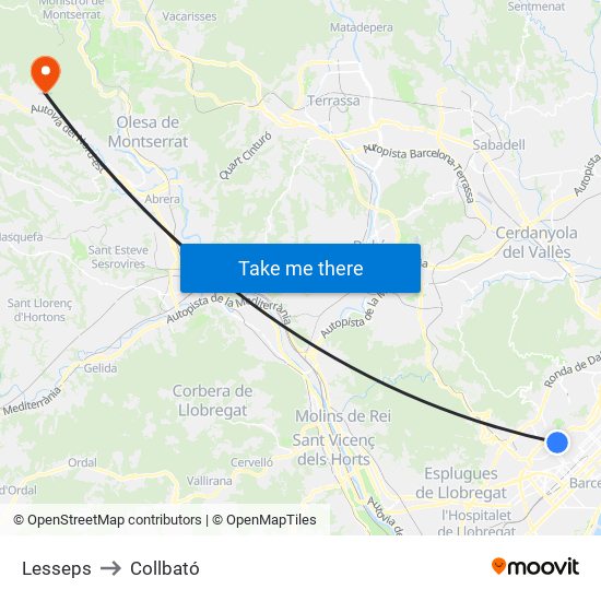 Lesseps to Collbató map