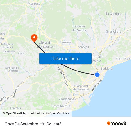Onze De Setembre to Collbató map