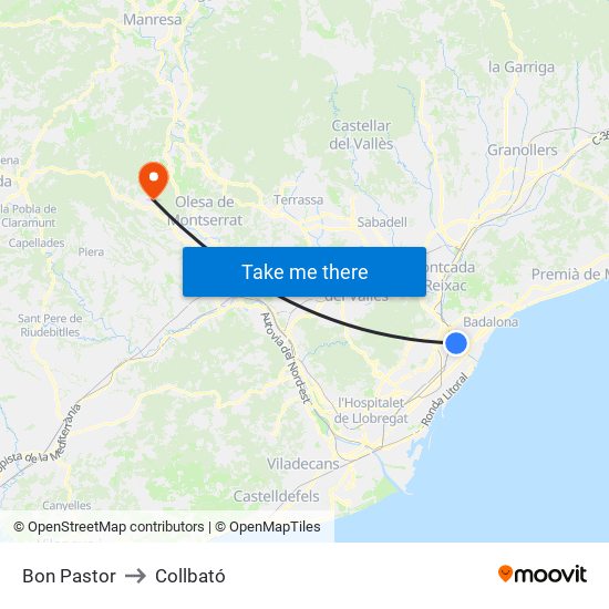 Bon Pastor to Collbató map