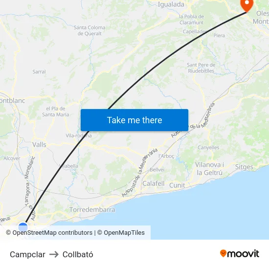 Campclar to Collbató map