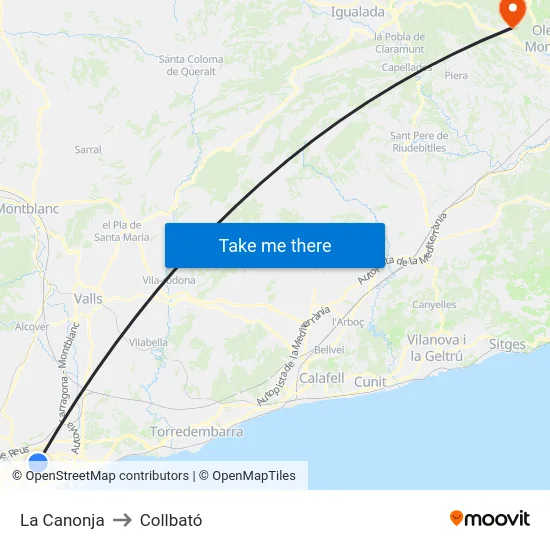 La Canonja to Collbató map