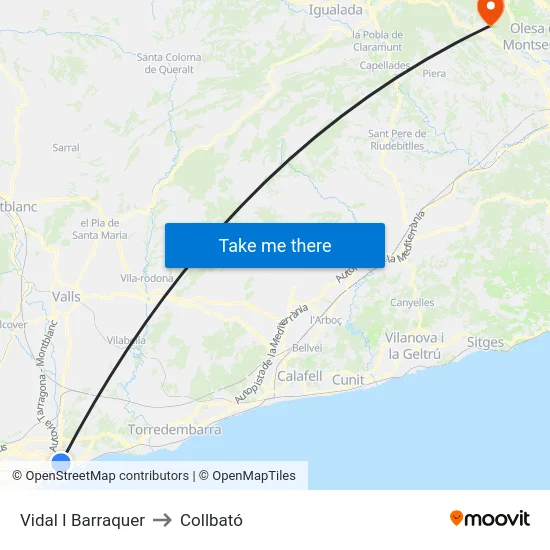 Vidal I Barraquer to Collbató map