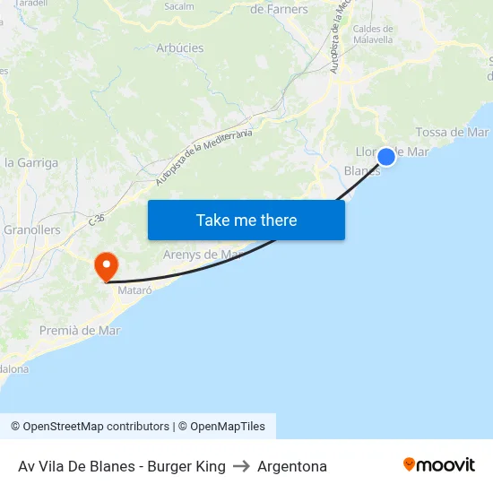 Av Vila De Blanes - Burger King to Argentona map