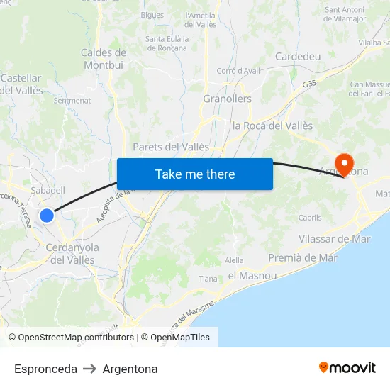 Espronceda to Argentona map