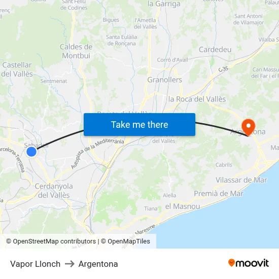 Vapor Llonch to Argentona map