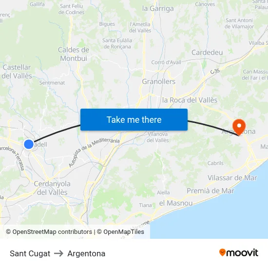 Sant Cugat to Argentona map
