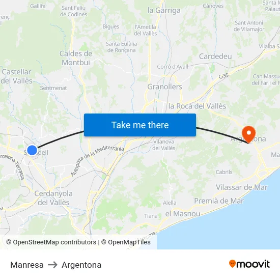 Manresa to Argentona map