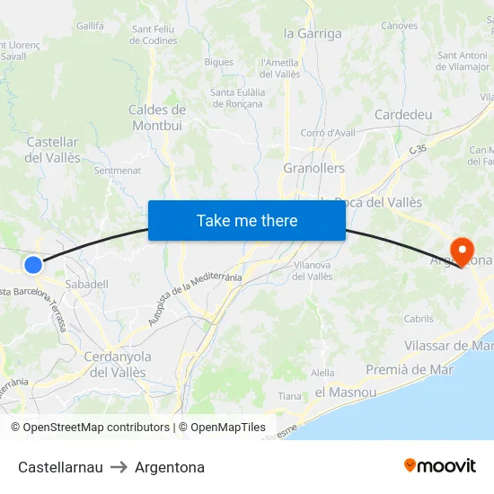 Castellarnau to Argentona map