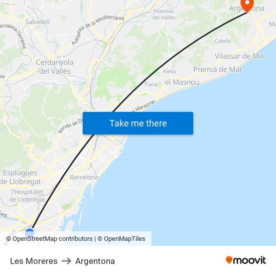 Les Moreres to Argentona map