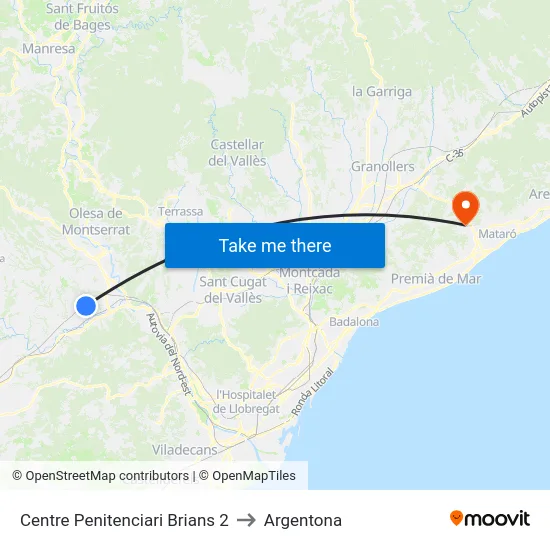 Centre Penitenciari Brians 2 to Argentona map