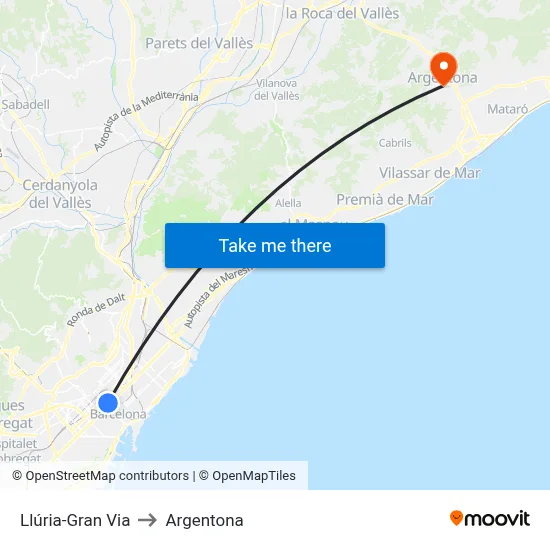 Llúria-Gran Via to Argentona map