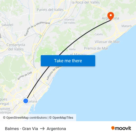 Balmes - Gran Via to Argentona map