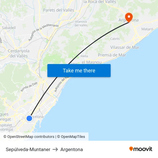 Sepúlveda-Muntaner to Argentona map